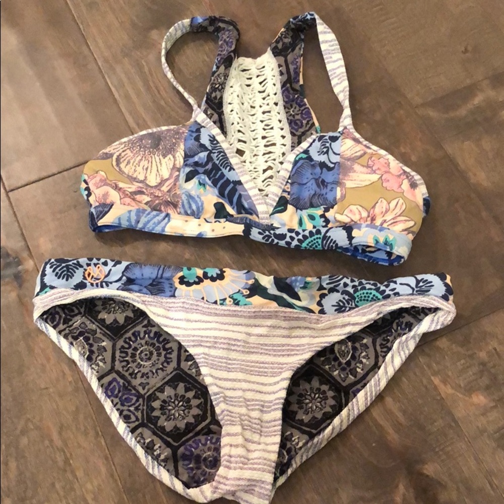 Maaji floral white crochet racerback bikini